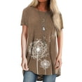 thumbnail image 1 of Casual Dandelion Print Longline Shirt for Women Short Sleeve Floral Tunic Top Pullover Tee Shirts Blouse, 1 of 2