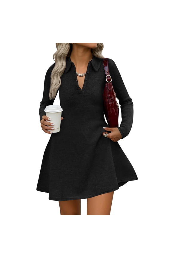 Casual Day Dress, Timeless Silhouette for Multiple Seasons, Easy Go-To Dress for Errands, Meetings, and Simple Social Events Black XL