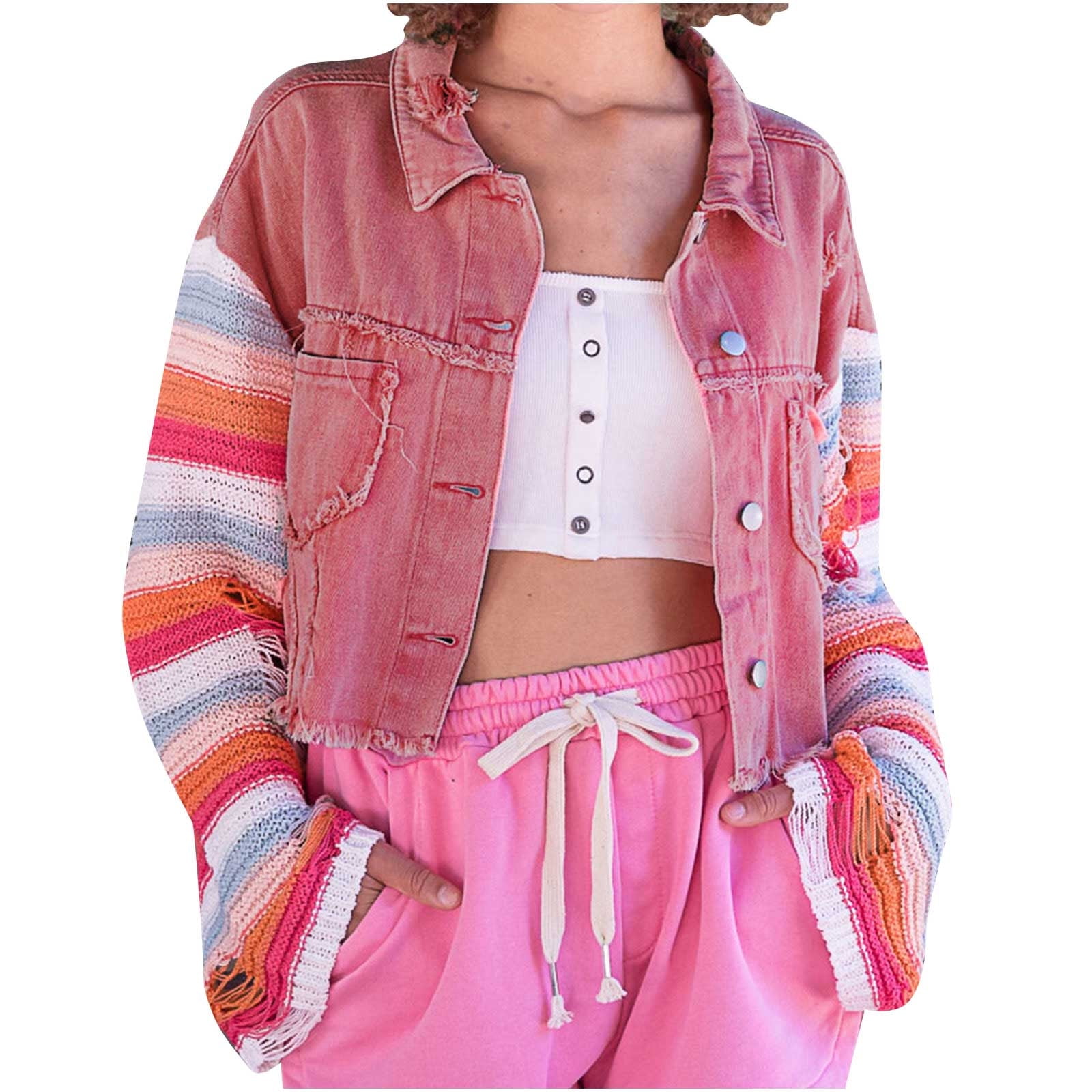 Pink colour top block denim jacket