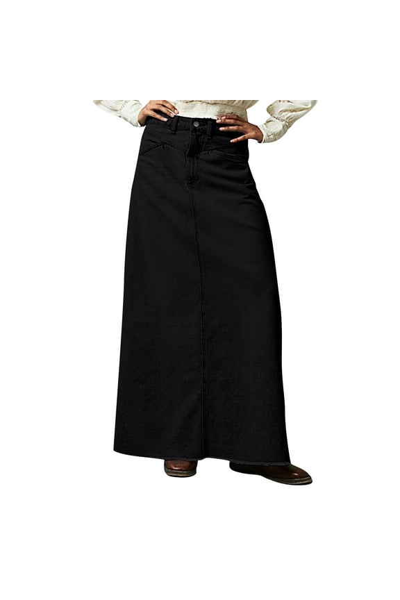 Casual Denim Long Skirt, Breezy and Easy to Wear Maxi Length Skirt, Ideal for Hot Weather, Sightseeing, or a Retro 90s Inspired Summer Look Black L