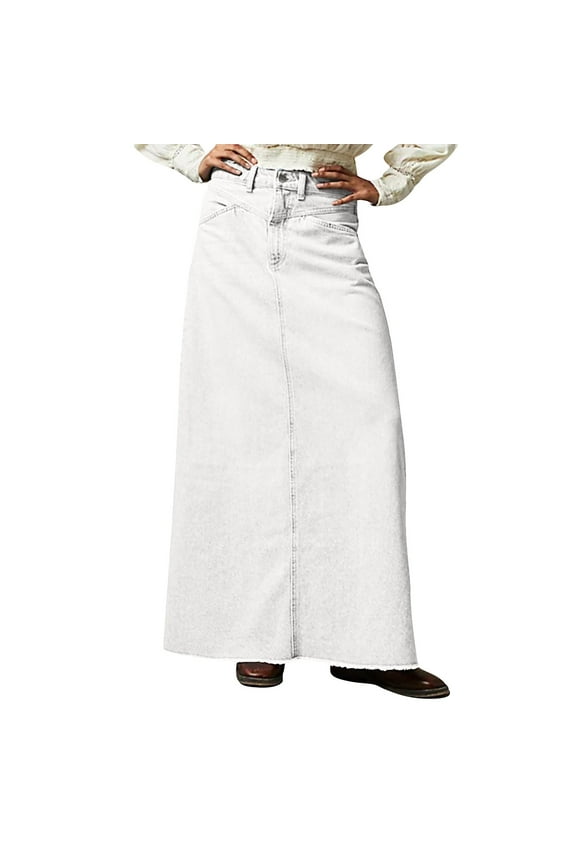 Casual Denim Long Skirt, Breezy and Easy to Wear Maxi Length Skirt, Ideal for Hot Weather, Sightseeing, or a Retro 90s Inspired Summer Look White XL