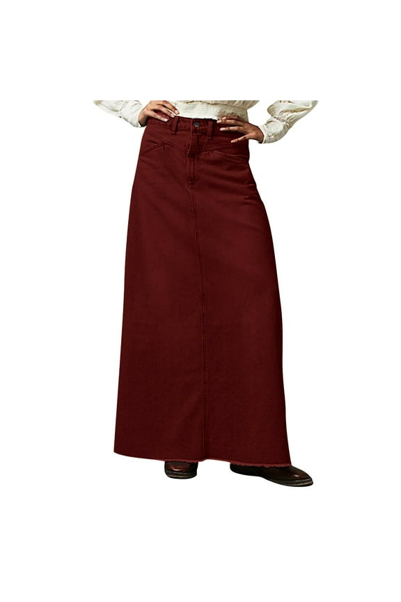 Casual Denim Long Skirt, Breezy and Easy to Wear Maxi Length Skirt, Ideal for Hot Weather, Sightseeing, or a Retro 90s Inspired Summer Look Wine L