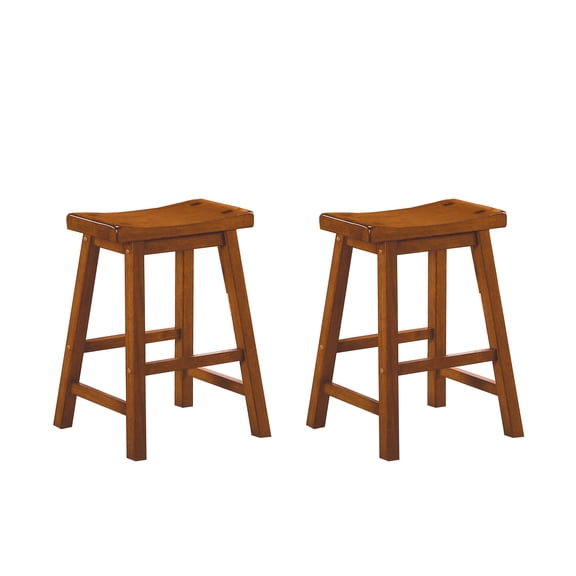 Casual Dining 24-inch Counter Height Stools 2pc Set Saddle Seat Solid Wood Oak Finish Home Furniture - Solid Wood Oak - Counter Height Design - Casual Dining - Durable