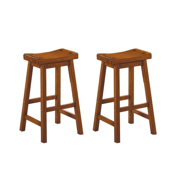 Casual Dining 29-inch Bar Height Stools 2pc Set Saddle Seat Solid Wood Oak Finish Home Furniture