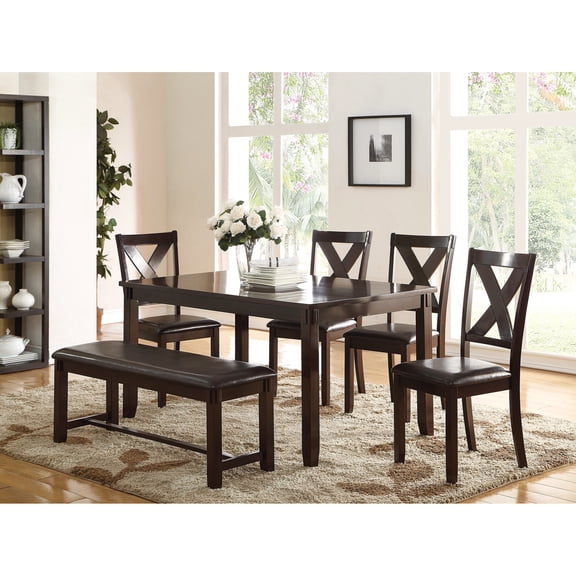 Casual Dining 6pc Collection - 60" Table, 4 Side Chairs & 1 Bench Wooden Crafted Configuration Contemporary Finish