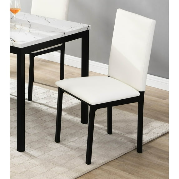 Casual Dining Room Side Chairs 4pc, White Upholstered, Black Metal Frame Look 4pc Upholstered With For