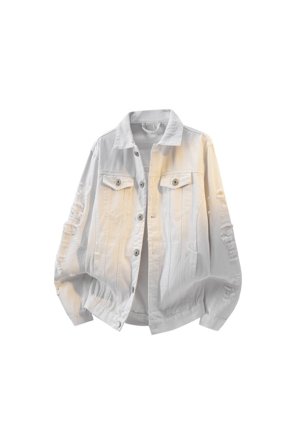 Casual Distressed Denim Jacket Embroidery Streetwear Lightweight Outerwear Coat