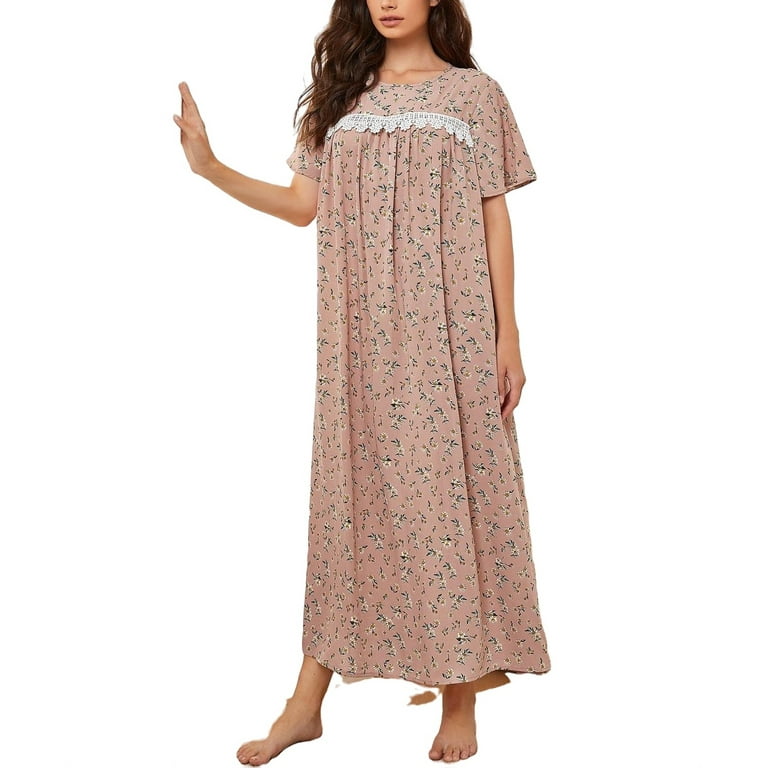 Casual Ditsy Floral Print Round Neck Nightgowns Short Sleeve Multicolor Womens Nightgowns Sleepshirts Women s