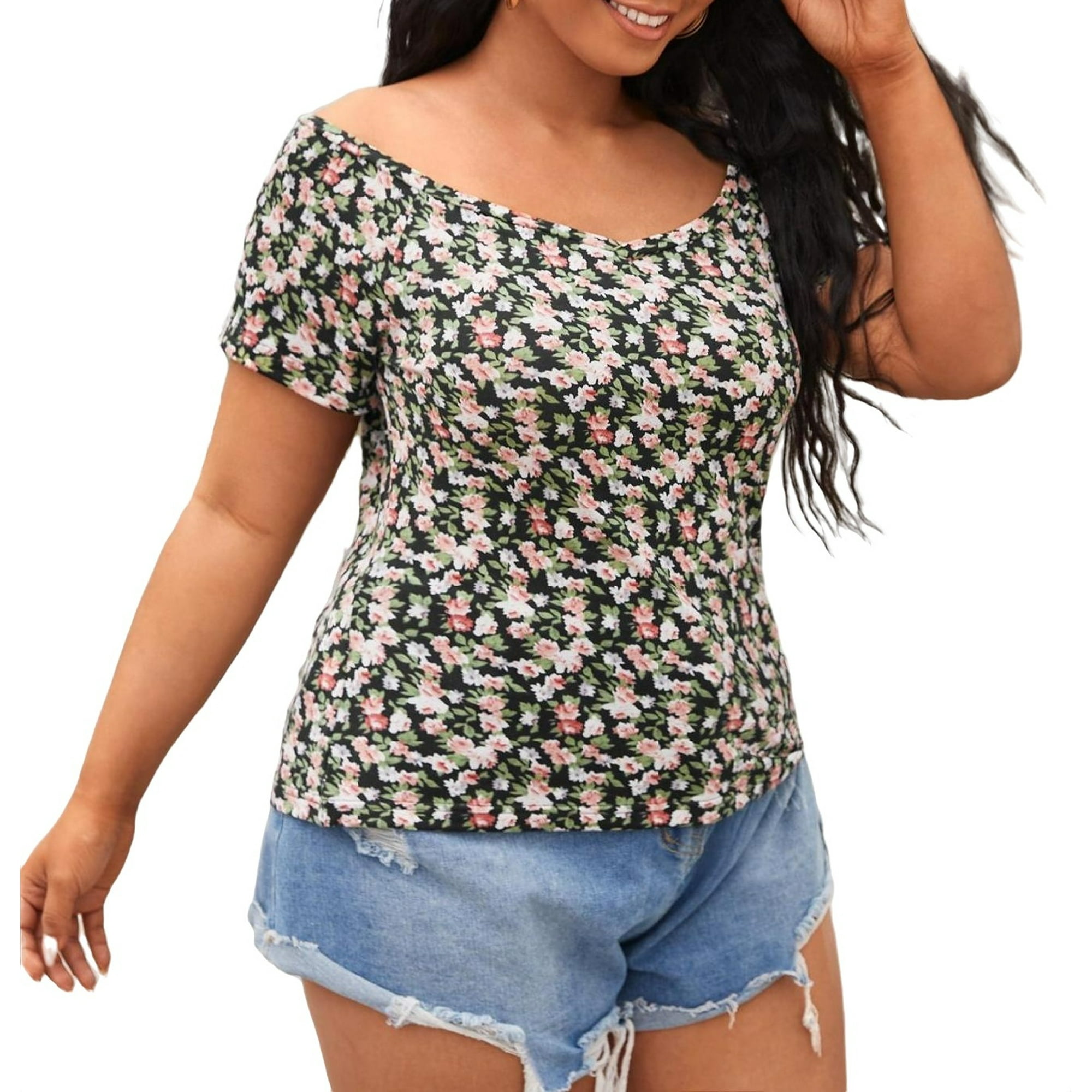 Plus Size Casual T-shirt, Women's Plus Tiger Print Short Sleeve