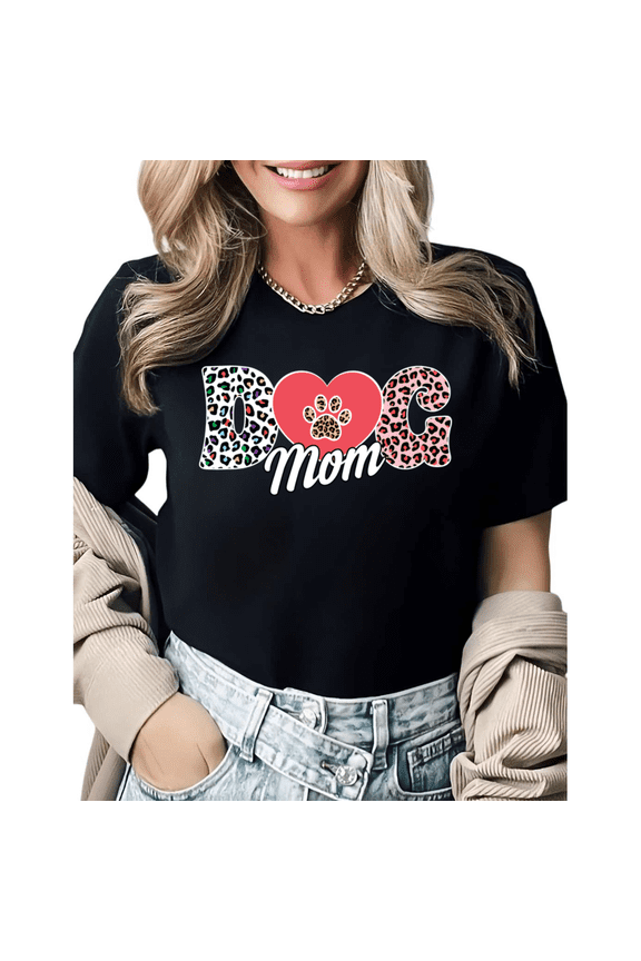 Casual Dog Mom Pet Owner Tie Dye Graphic Tees Womans Tshirt Shirts Black White S-5XL Tops