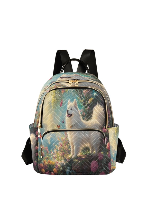Casual Dog with Butterflies in Garden Backpack for School,College and Travel, Water Resistant Bookbag,