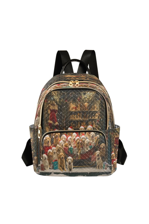 Casual Dogs in Santa Hats Snow Backpack for School,College and Travel, Water Resistant Bookbag,