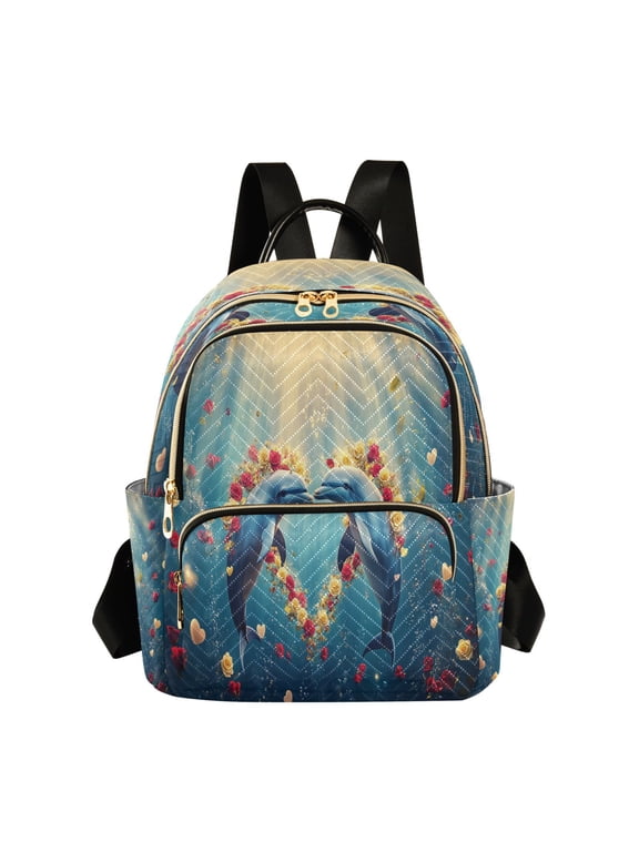 Casual Dolphins Heart Roses Backpack for School,College and Travel, Water Resistant Bookbag,
