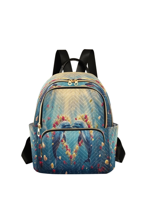Casual Dolphins Heart Roses Backpack for School,College and Travel, Water Resistant Bookbag,