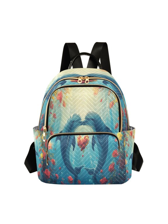 Casual Dolphins Roses Heart Backpack for School,College and Travel, Water Resistant Bookbag,