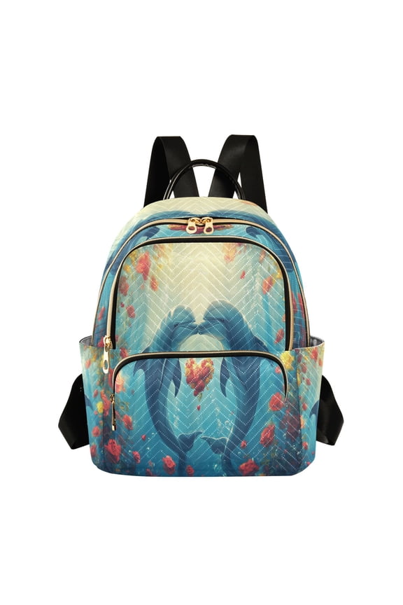 Casual Dolphins Roses Heart Backpack for School,College and Travel, Water Resistant Bookbag,
