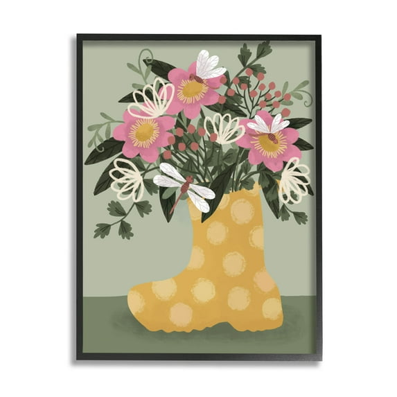 Casual Dragonfly Garden Bouquet Botanical & Floral Graphic Art Black Framed Art Print Wall Art