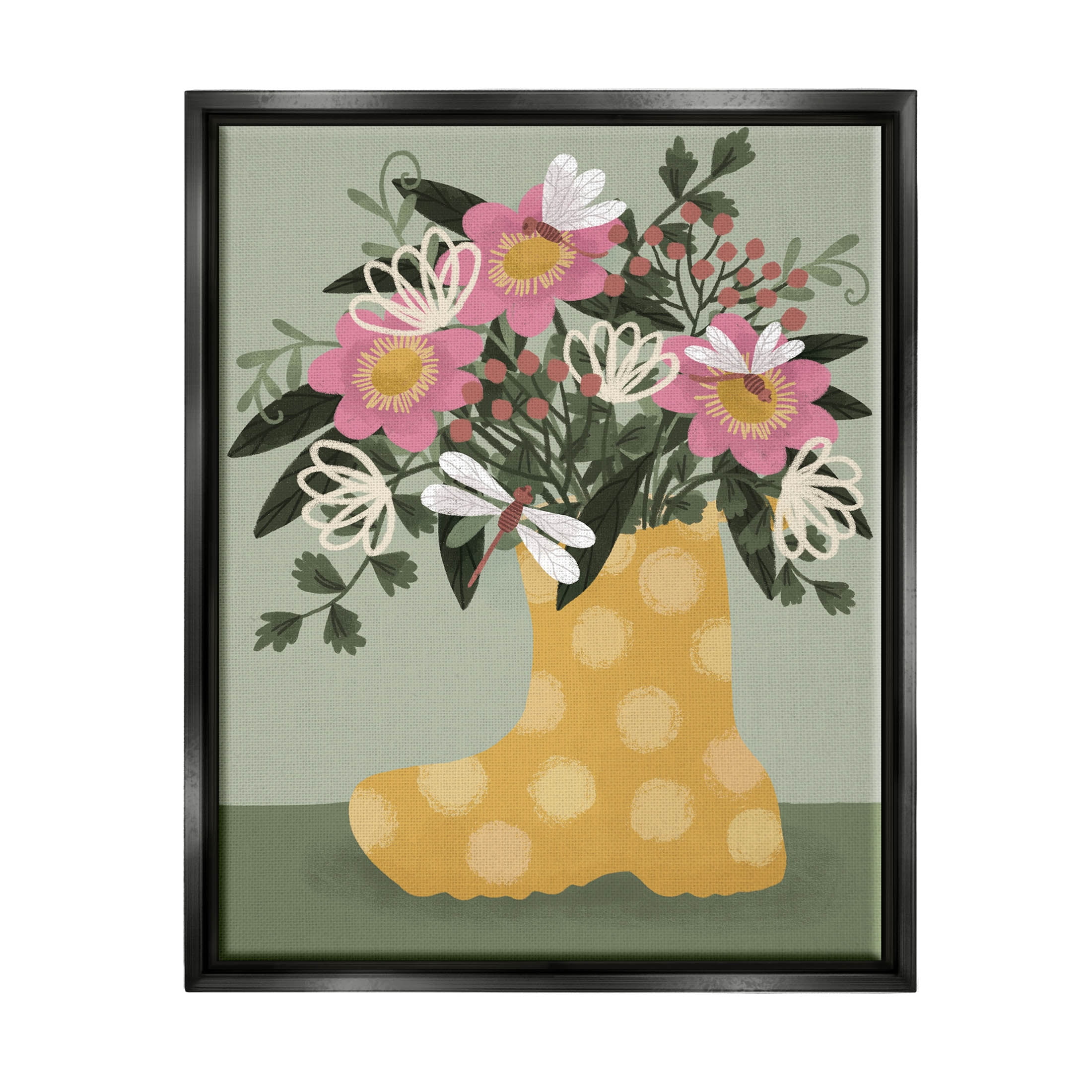 Casual Dragonfly Garden Bouquet Botanical & Floral Graphic Art Jet Black Framed Art Print Wall Art