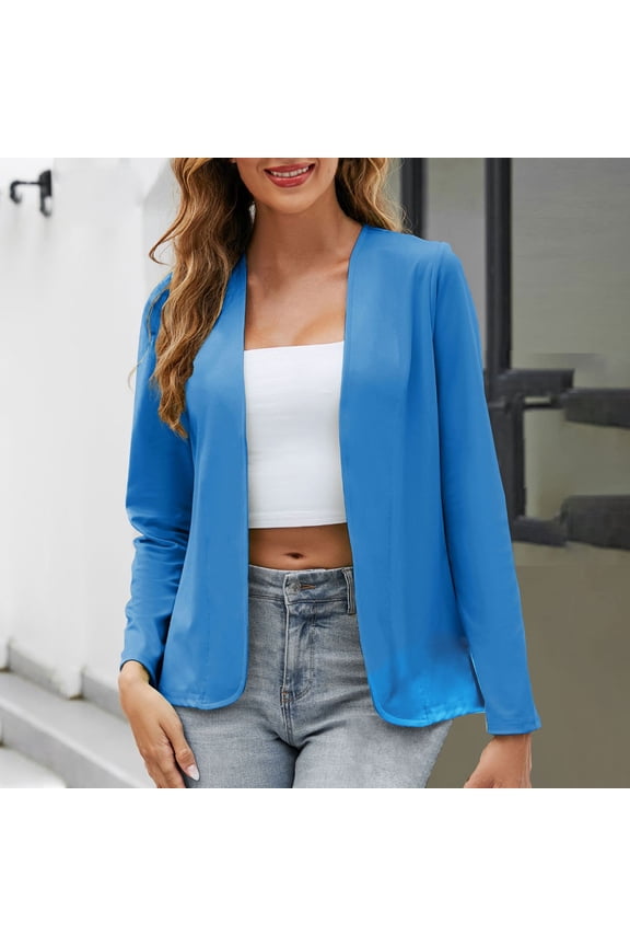 Casual Draped Open Front Cropped Cardigan for Women Long Sleeve Work Office Suit Jackets Blazer