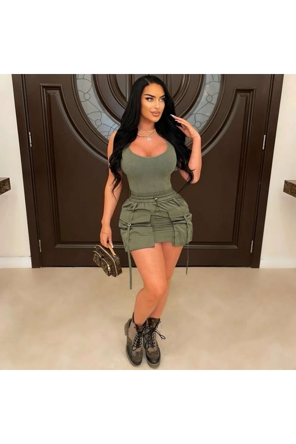 Casual Drawstring Mini Skirt (M, Green)