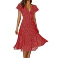 thumbnail image 1 of Casual Dress For Women Summer Short Sleeved V Neck Floral Polka Dot Printed Dresses, 1 of 5