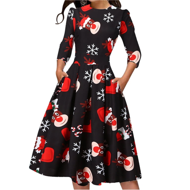 KDFJPTH Casual Dress Sleeve Print Party Fashion Womens O-Neck Christmas Mini Women's Dress Petite Fall Dresses - Walmart.com KDFJPTH Casual Dress Sleeve Print Party Fashion Womens O-Neck Christmas Mini Women's Dress Petite Fall Dresses - Walmart.com