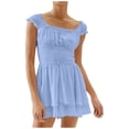 thumbnail image 1 of Casual Dress Women Off Shoulder Dress Chiffon Mini Dress Waist Ruffle Sleeve Sweetheart Neckline Women's Dresses Casual Blue S, 1 of 6