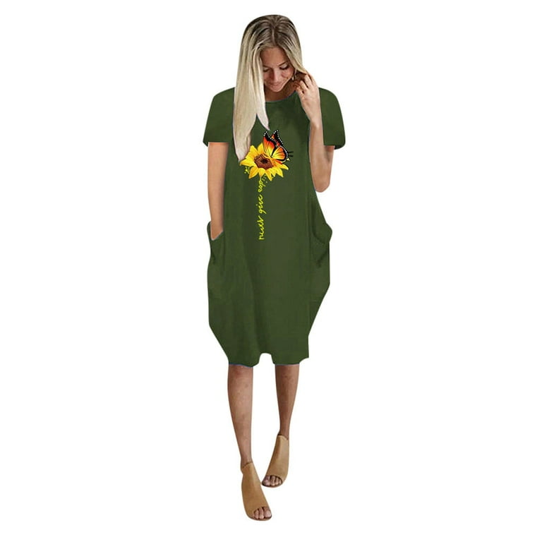 Casual Dress Womens Ladies Oversized Baggy Short Sleeve Pocket Pullover Mini Dress Summer Casual Dresses for Women 2024 Color Green Size 3XL Walmart