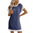 thumbnail image 1 of Casual Dress for Women 2025 Fashion Crewneck Cap Sleeve Color Block Tshirt Dress Loose Basic Dresses with Pockets, 1 of 6