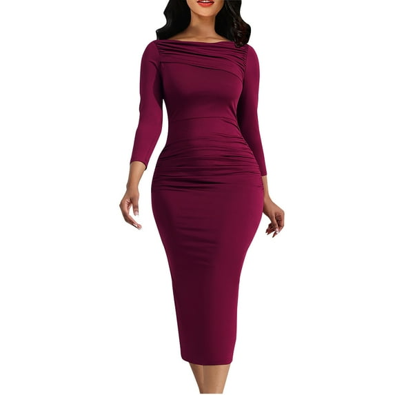 Casual Dress for Women Comfortable Casual Long Sleeve Round-Neck Dress Long Dress for Women