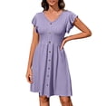 thumbnail image 1 of Casual Dress for Women, Women's Summer Solid V Neck Button Waist Elastic Short Sleeved Dress plus Size Maxi Dress, 1 of 6