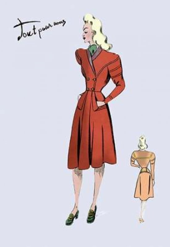 Casual Dress in Autumn Orange 1947 Canvas Art - Unknown (24 x 36)