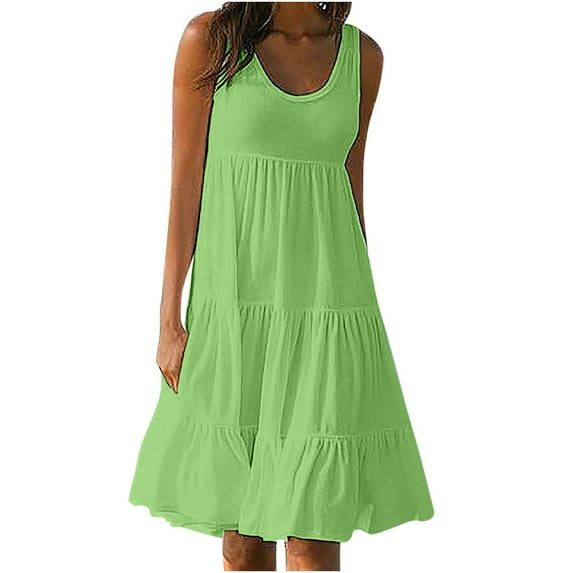 Casual Dress in Clearance Summer Dresses Sleeveless Sundresses for Women Casual Beach Sun Dress with Pocket 2024 Trendy Maxi Dresses,Mint Green,M