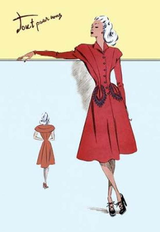 Casual Dress in Red 1947 Canvas Art - Unknown (12 x 18)