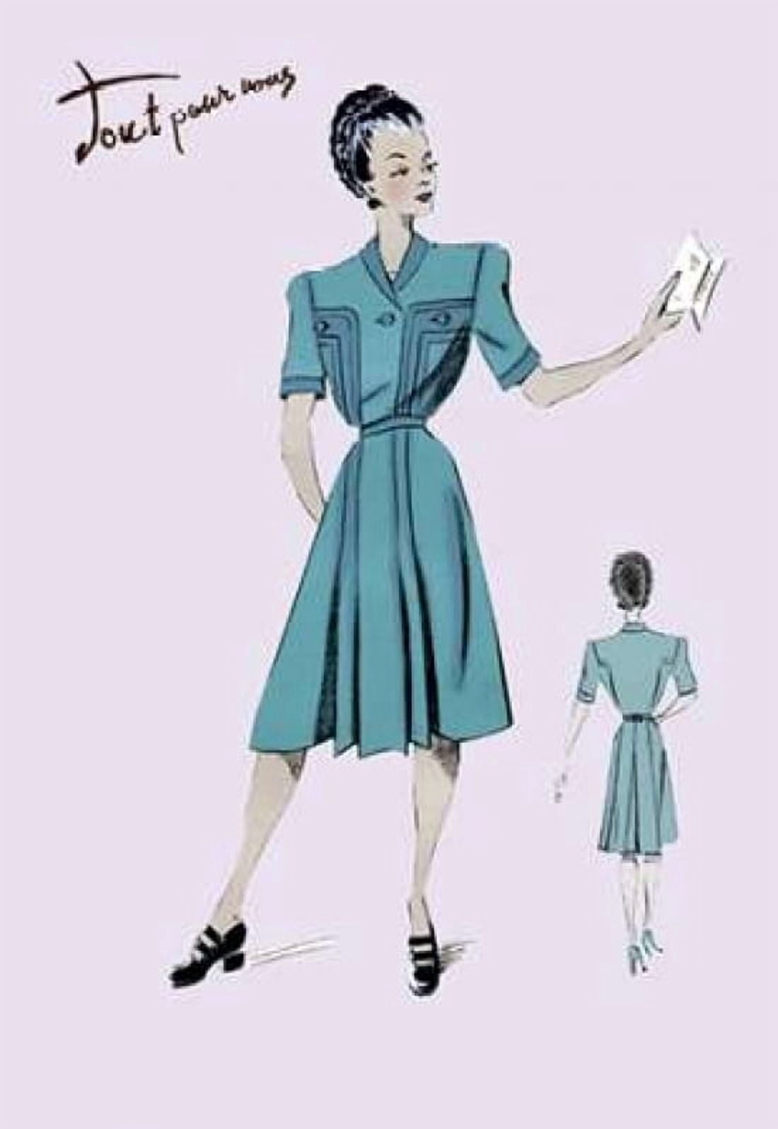 Casual Dress in Turquoise 1947 Canvas Art - Unknown (12 x 18)