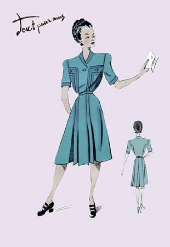Casual Dress in Turquoise 1947 Canvas Art - Unknown (24 x 36)