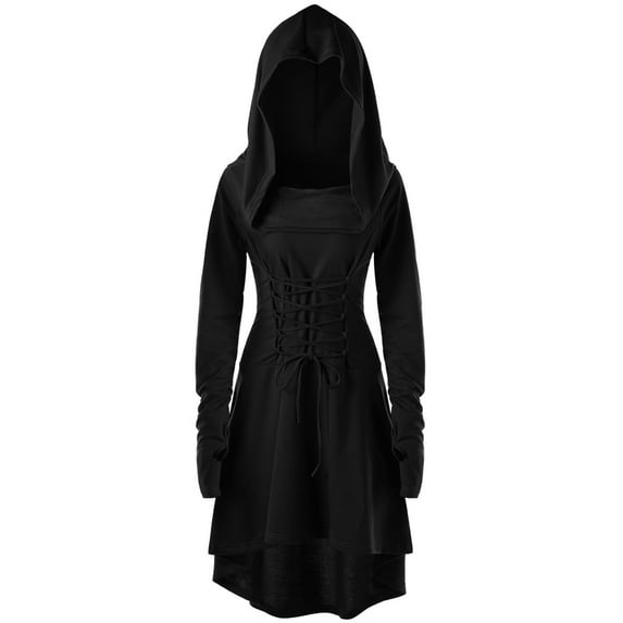 Casual Dresses For Cute Girls Teens Hooded Robe Lace Up Vintage Pullover High Low Long Hoodie Cloak For Big Dress