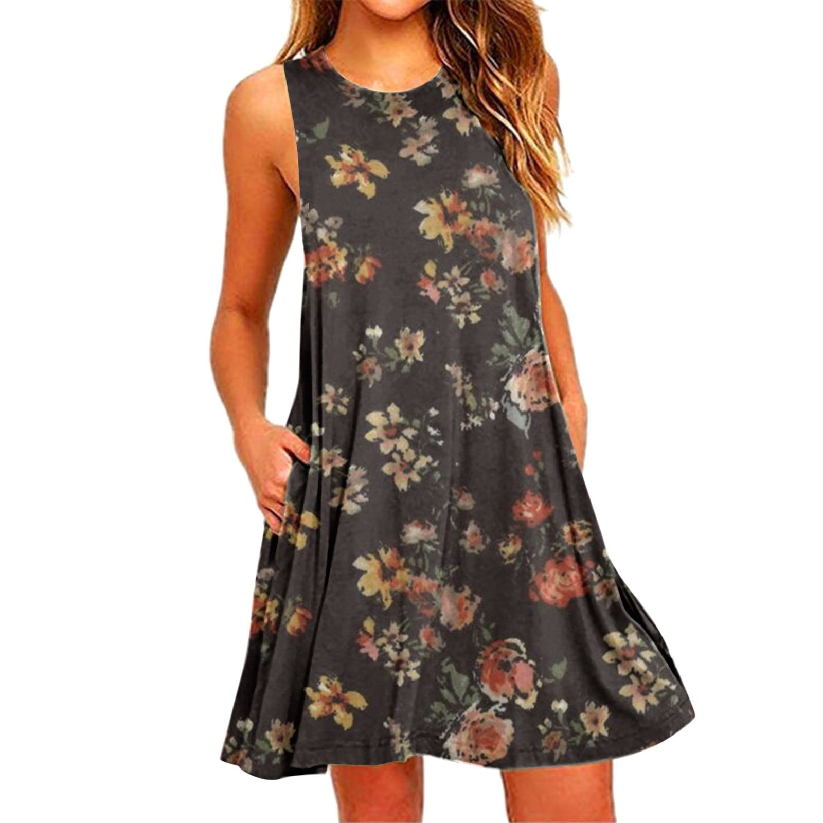 Casual Dresses For Women Beach Floral Tshirt Sundress Sleeveless