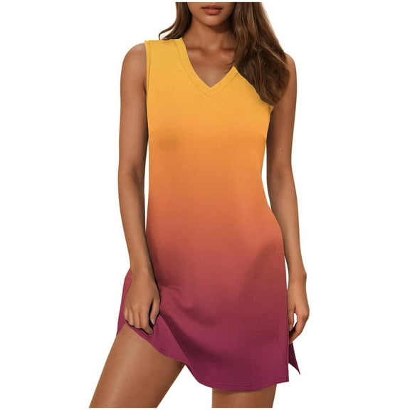 Casual Dresses For Women Sevevn Women's Summer Sexy Fashion Printing Sleeveless V-Neck Dress Sun Dresses For Women 2025 Vacation