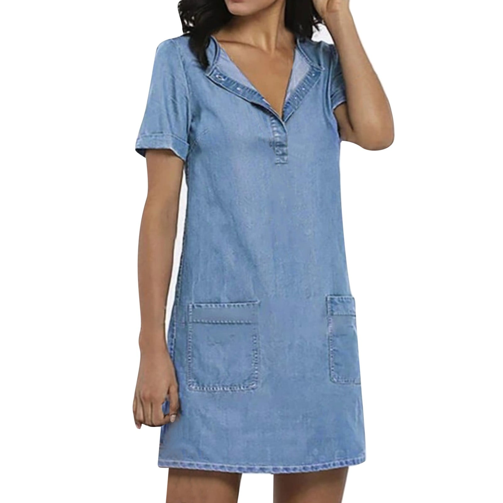 Casual Dresses For Women Solid Color Denim Thin Mid Length Round Neck  Button Denim Skirt And Comtable Tunic Petite Length Maxi Boho Dress For  Womens - Walmart.com