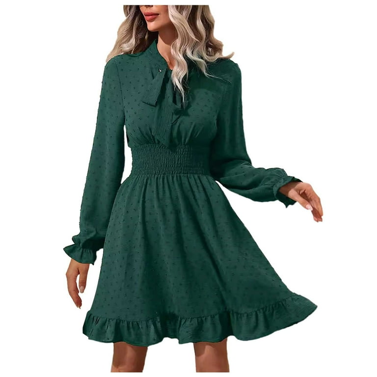 Casual Dresses For Women Spring And Summer 2024 Europe And The United States Women s Waist Solid Color Bow Tie Long Sleeved Dress Floral Maxi Dresses for Women Walmart