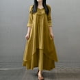 thumbnail image 1 of Casual Dresses For Womens Autumn Winter Cotton Linen Solid Color V Neck Long Sleeve Irregular Large Swing Loose Maxi Dress Holiday-Wear, 1 of 5