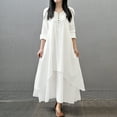 thumbnail image 1 of Casual Dresses For Womens Autumn Winter Cotton Linen Solid Color V Neck Long Sleeve Irregular Large Swing Loose Maxi Dress Sportwear, 1 of 7