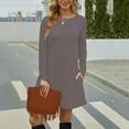 thumbnail image 1 of Casual Dresses For Womens Autumn Winter Solid Color Crew Neck Long Sleeve Pockets Shirt Dress Activewear, 1 of 5