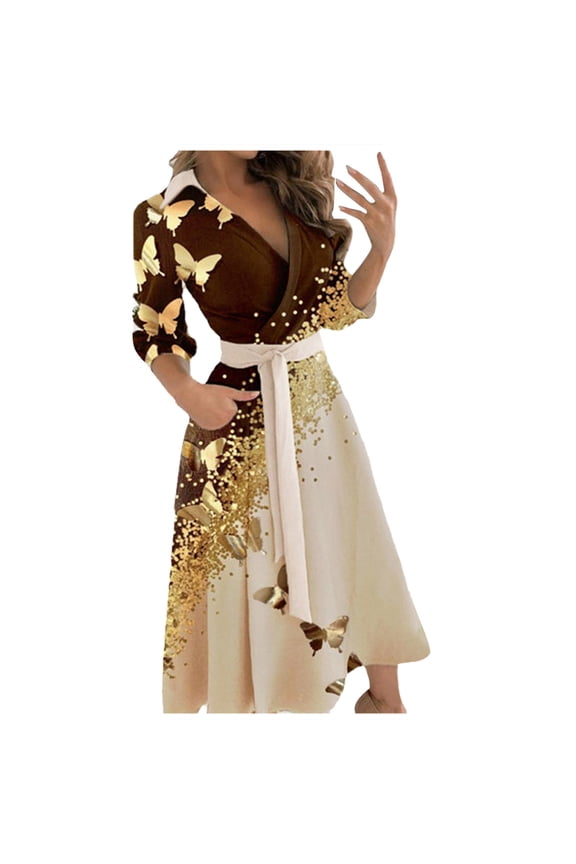 Casual Dresses For Womens Dress Elegant Star Print Dress V-Neck Dress Outwear
