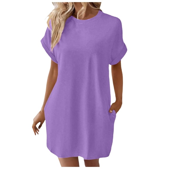 Casual Dresses For Womens Soft T Shirt Dress Short Sleeve Summer Tunic Dress Loose Loose Dress With Pockets Beachwear