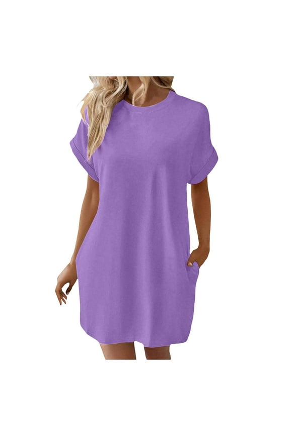 Casual Dresses For Womens Soft T Shirt Dress Short Sleeve Summer Tunic Dress Loose Loose Dress With Pockets Daily-Wear