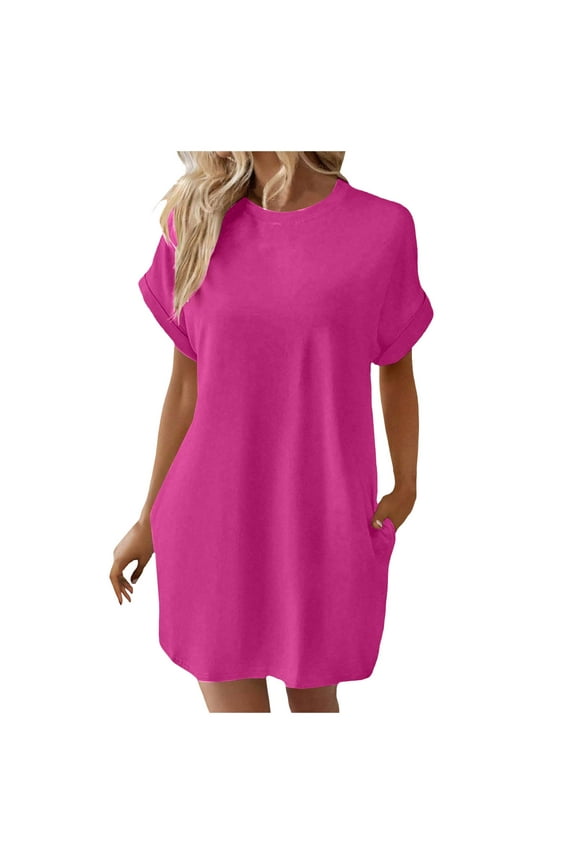 Casual Dresses For Womens Soft T Shirt Dress Short Sleeve Summer Tunic Dress Loose Loose Dress With Pockets Workwear