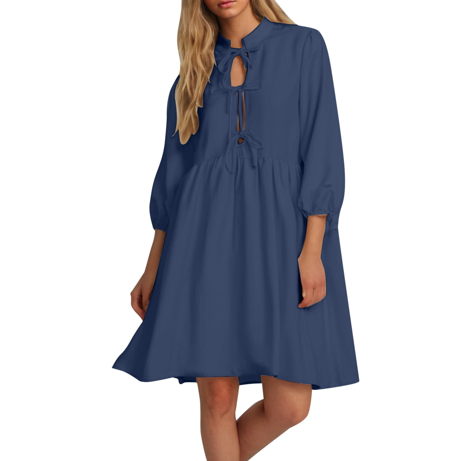 Casual Dresses For Womens Solid Color Bowknot 3/4 Sleeve Casual With