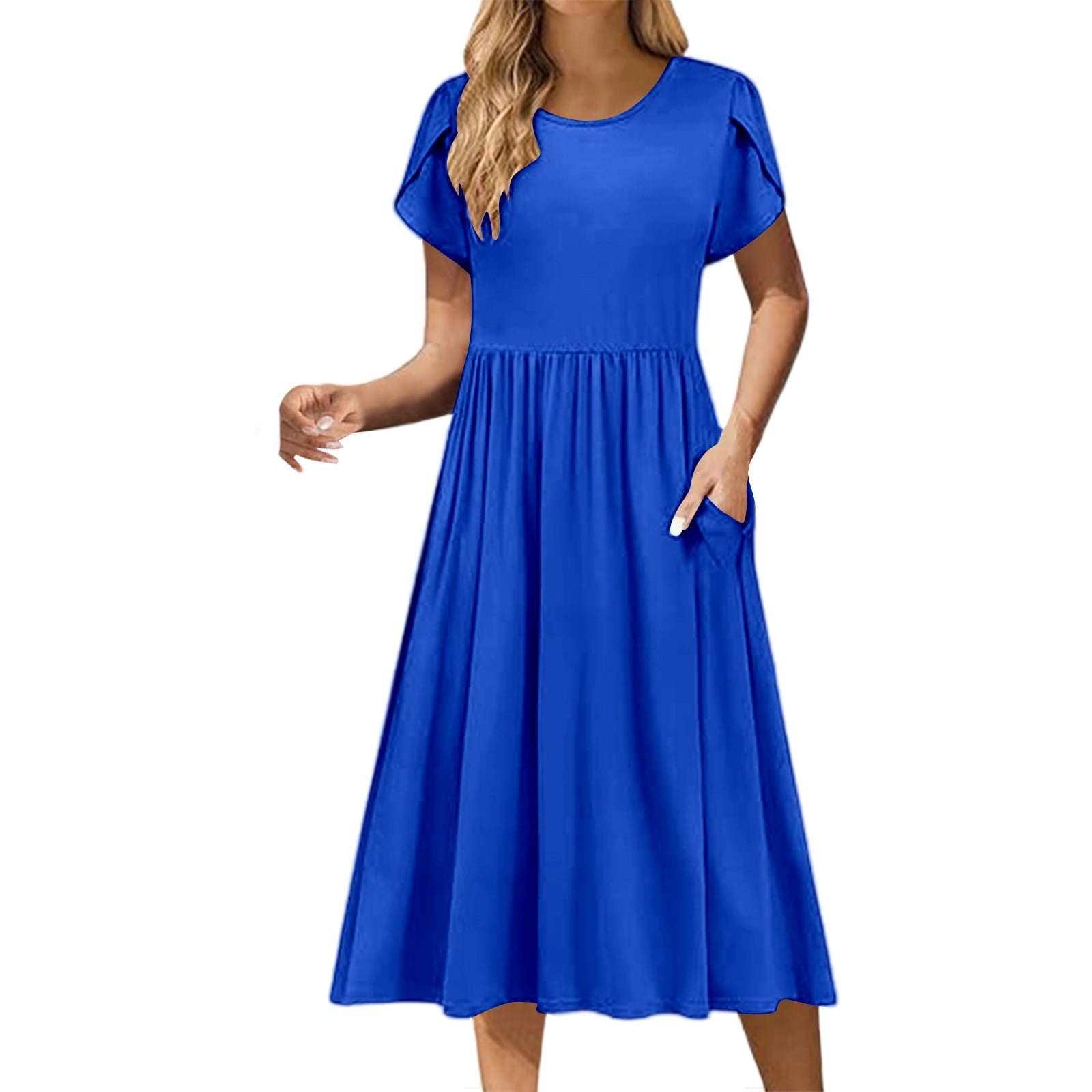 Casual Dresses For Womens Solid Color Casual Ruffled Sleeve Pocket